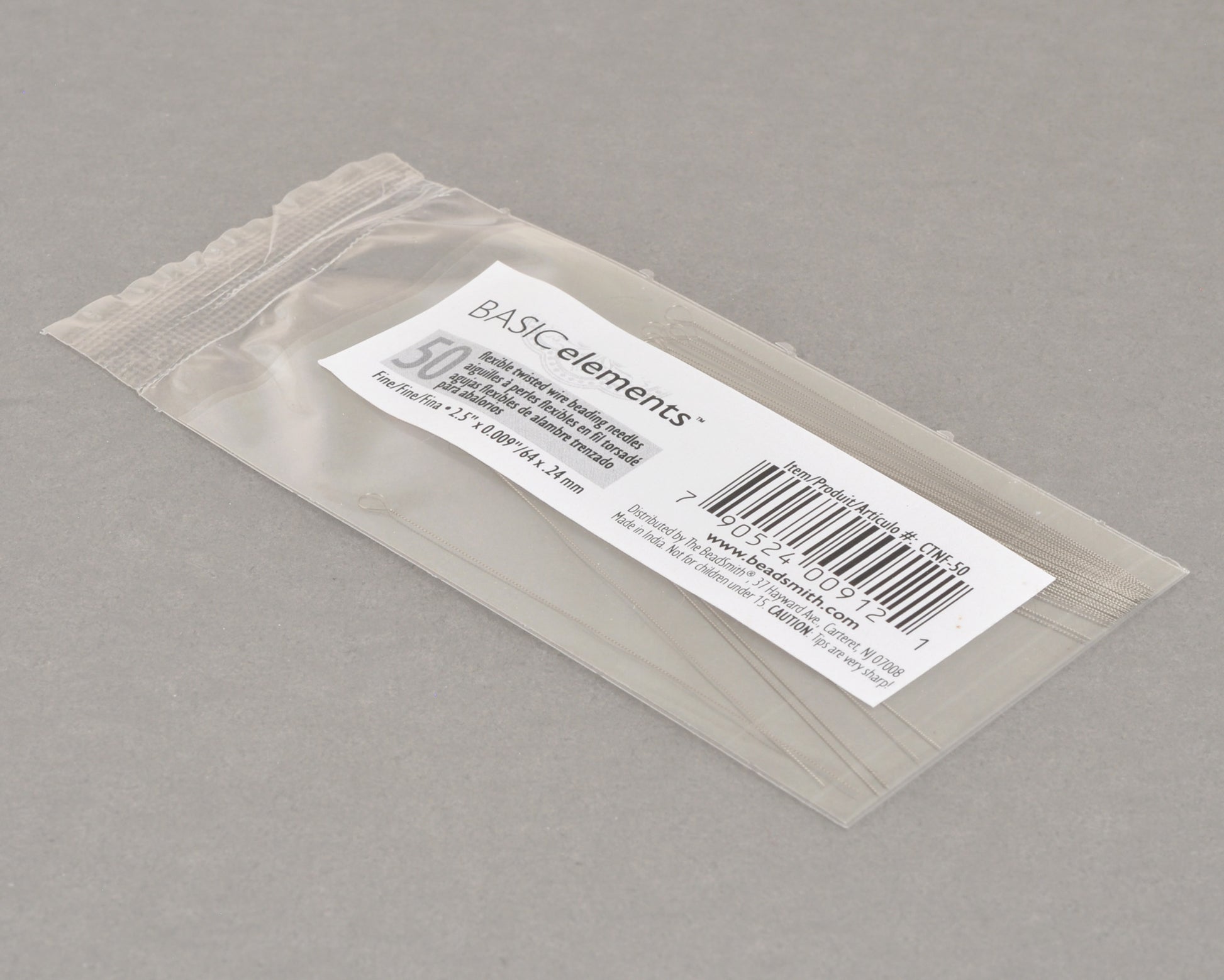 Basic Elements flexible twisted wire beading needles fine 0.24mm 50 pack