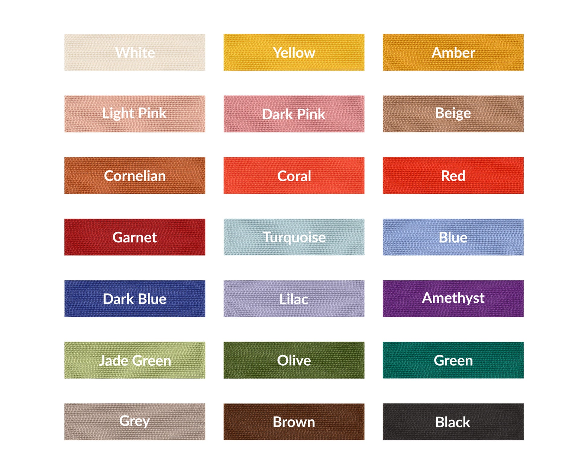 Griffin silk bead cord sample pack size 4 showing all 21 colors