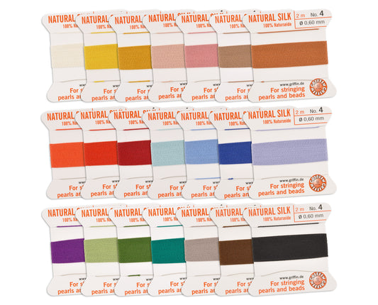 Griffin silk bead cord sample pack size 4 showing all 21 colors