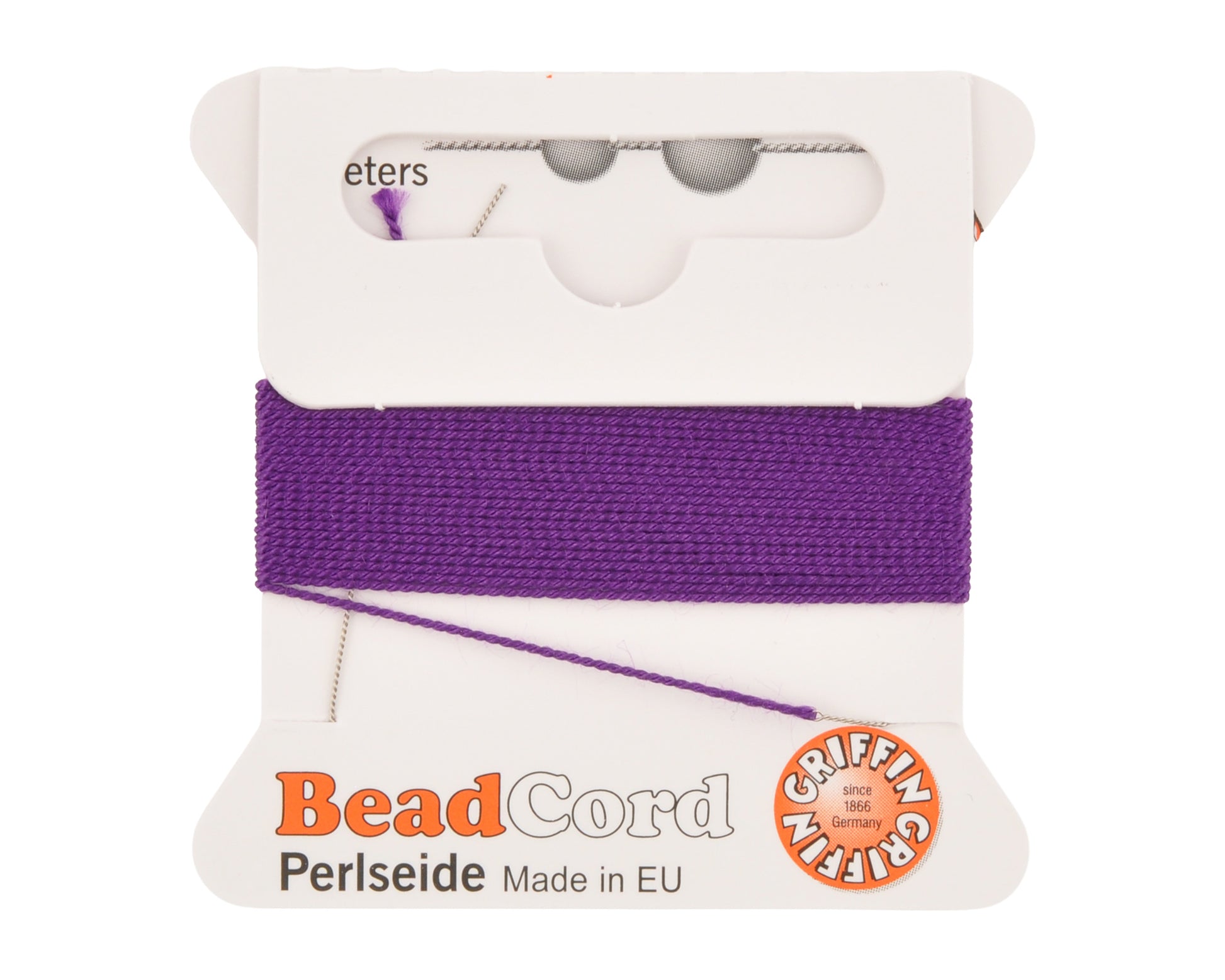 Griffin natural silk bead cord size 4 amethyst with attached twisted needle 2 meter card
