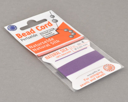 Griffin natural silk bead cord size 4 amethyst with attached twisted needle 2 meter card