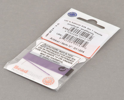 Griffin natural silk bead cord size 4 amethyst with attached twisted needle 2 meter card