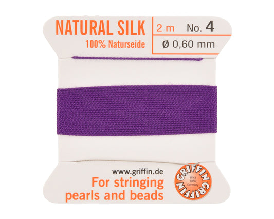 Griffin natural silk bead cord size 4 amethyst with attached twisted needle 2 meter card