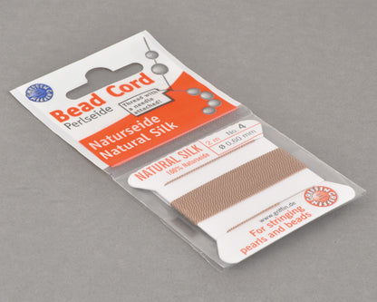 Griffin natural silk bead cord size 4 beige with attached twisted needle 2 meter card