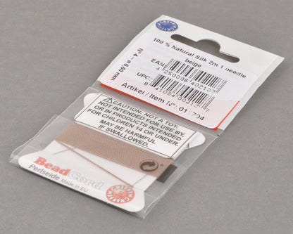 Griffin natural silk bead cord size 4 beige with attached twisted needle 2 meter card