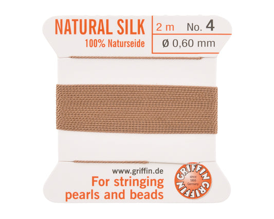 Griffin natural silk bead cord size 4 beige with attached twisted needle 2 meter card