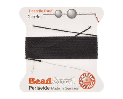 Griffin natural silk bead cord size 4 black with attached twisted needle 2 meter card