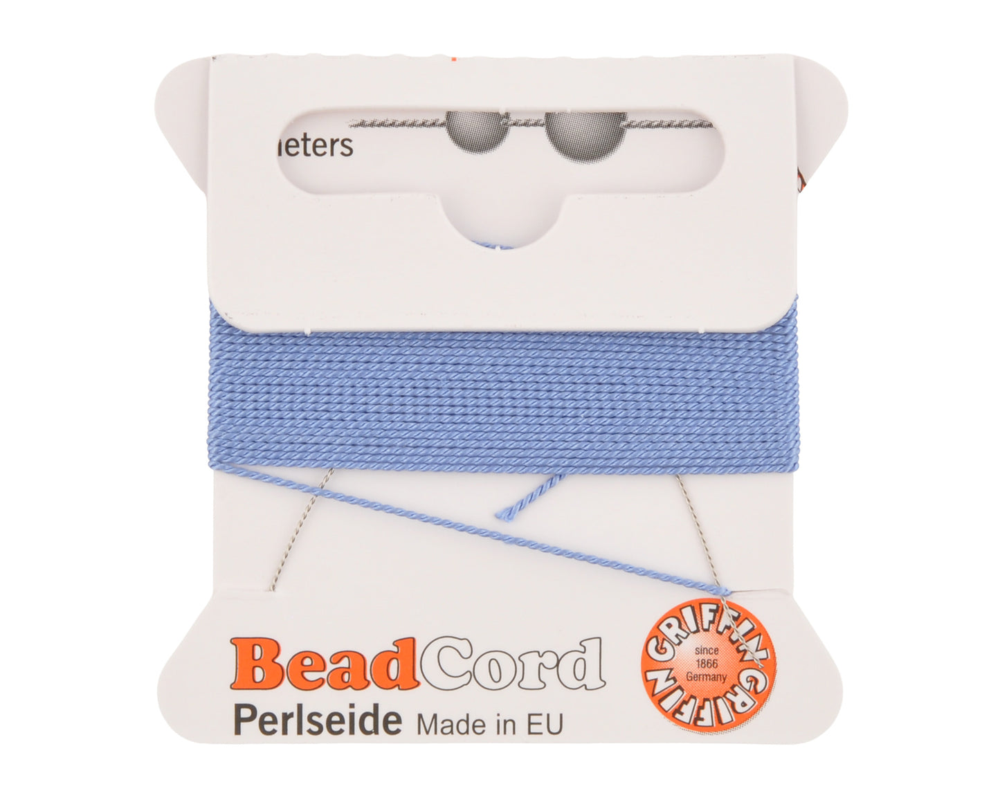 Griffin natural silk bead cord size 4 blue with attached twisted needle 2 meter card