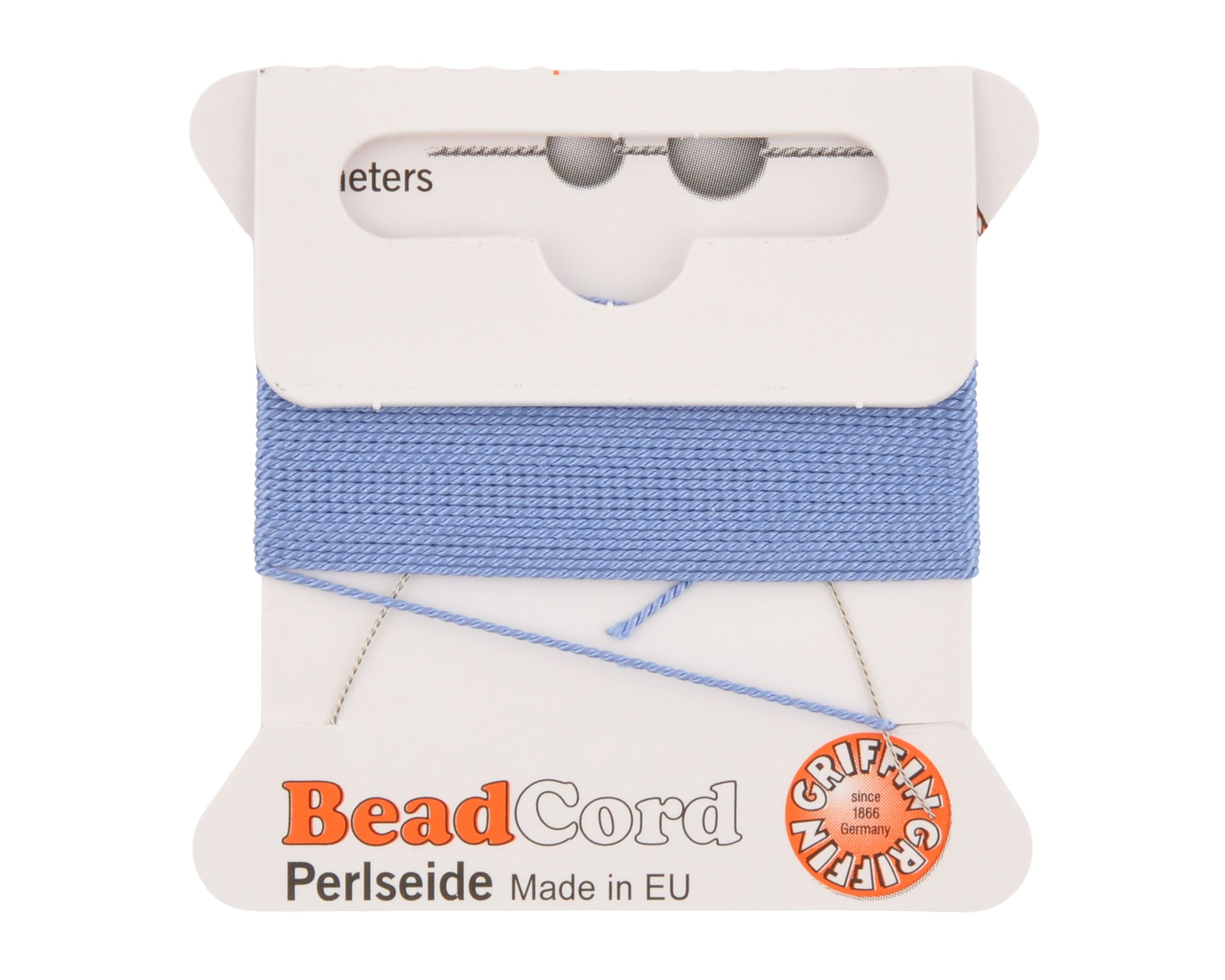 Griffin natural silk bead cord size 4 blue with attached twisted needle 2 meter card