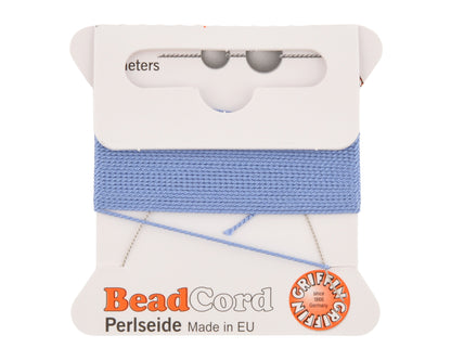 Griffin natural silk bead cord size 4 blue with attached twisted needle 2 meter card