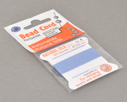 Griffin natural silk bead cord size 4 blue with attached twisted needle 2 meter card