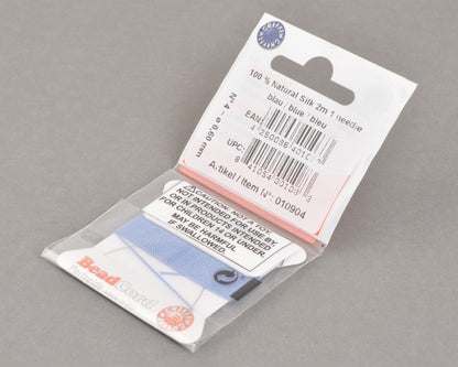Griffin natural silk bead cord size 4 blue with attached twisted needle 2 meter card