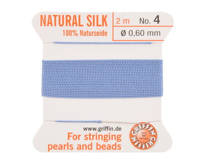 Griffin natural silk bead cord size 4 blue with attached twisted needle 2 meter card