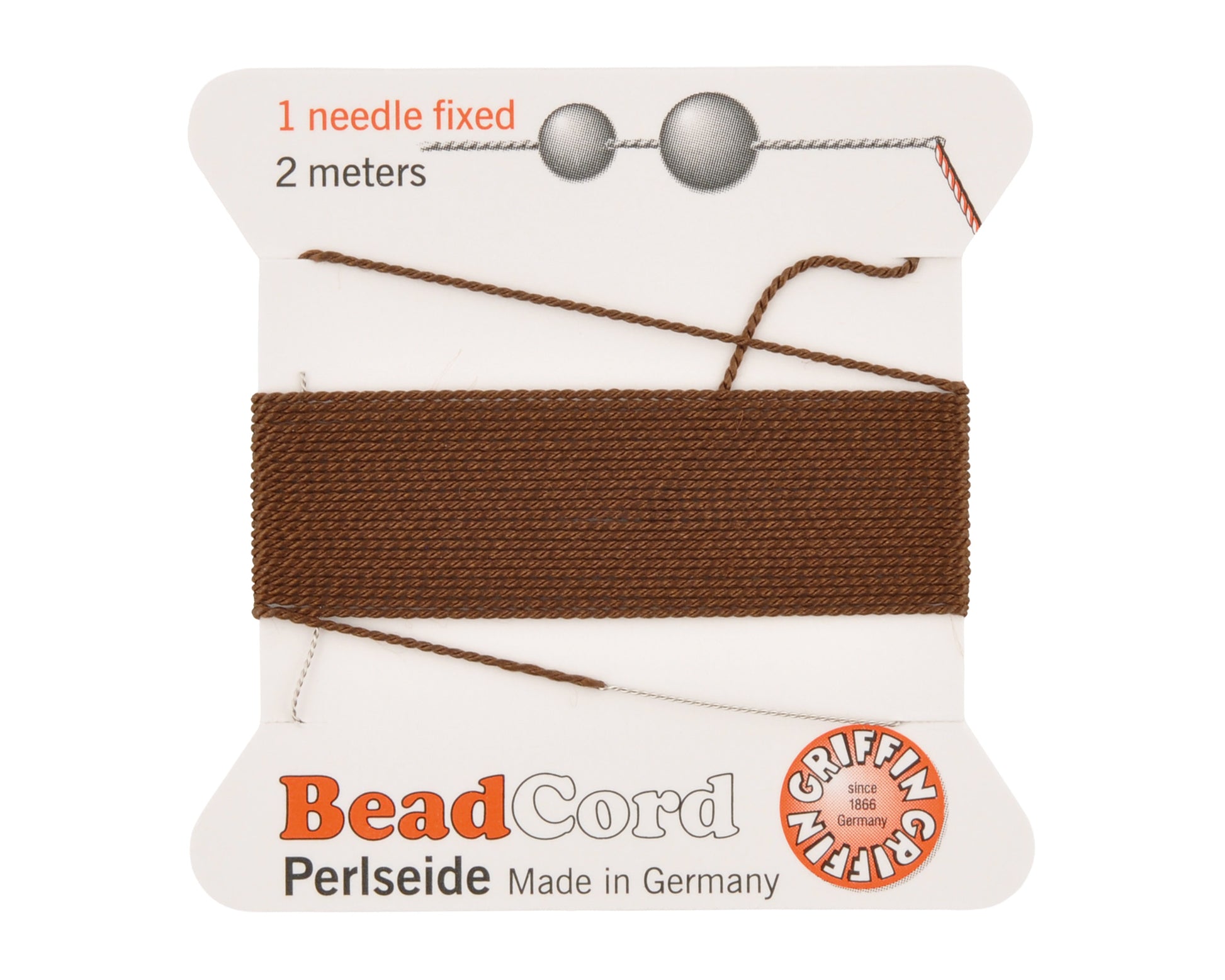 Griffin natural silk bead cord size 4 brown with attached twisted needle 2 meter card