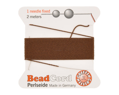 Griffin natural silk bead cord size 4 brown with attached twisted needle 2 meter card