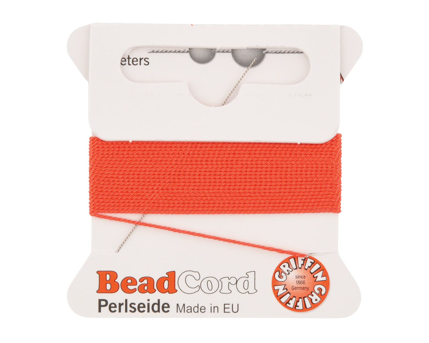 Griffin natural silk bead cord size 4 coral with attached twisted needle 2 meter card