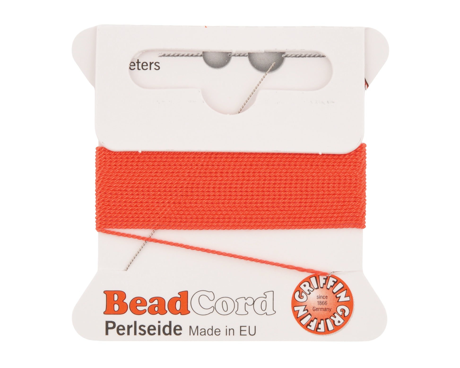 Griffin natural silk bead cord size 4 coral with attached twisted needle 2 meter card