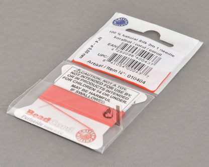 Griffin natural silk bead cord size 4 coral with attached twisted needle 2 meter card