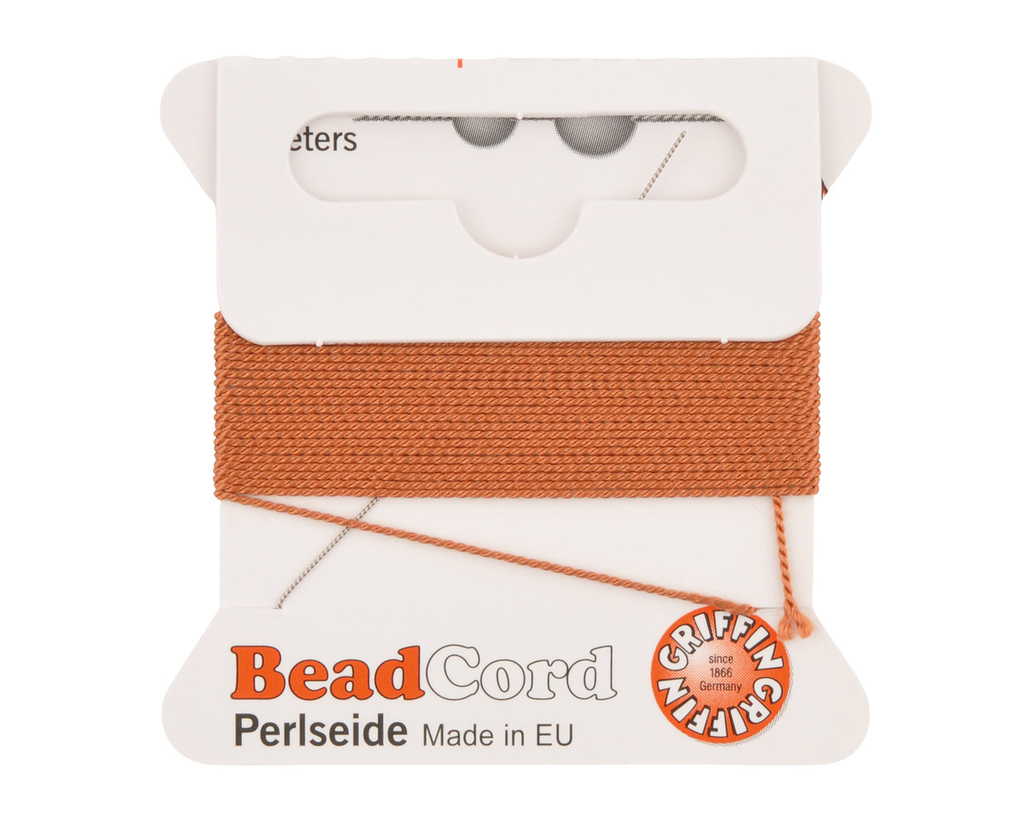 Griffin natural silk bead cord size 4 cornelian with attached twisted needle 2 meter card