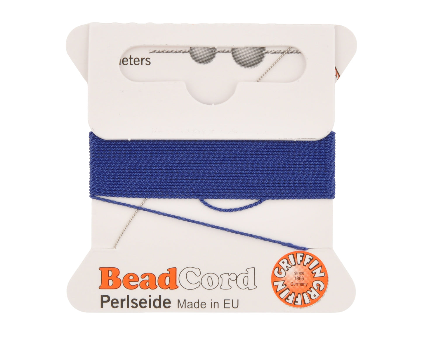Griffin natural silk bead cord size 4 dark blue with attached twisted needle 2 meter card