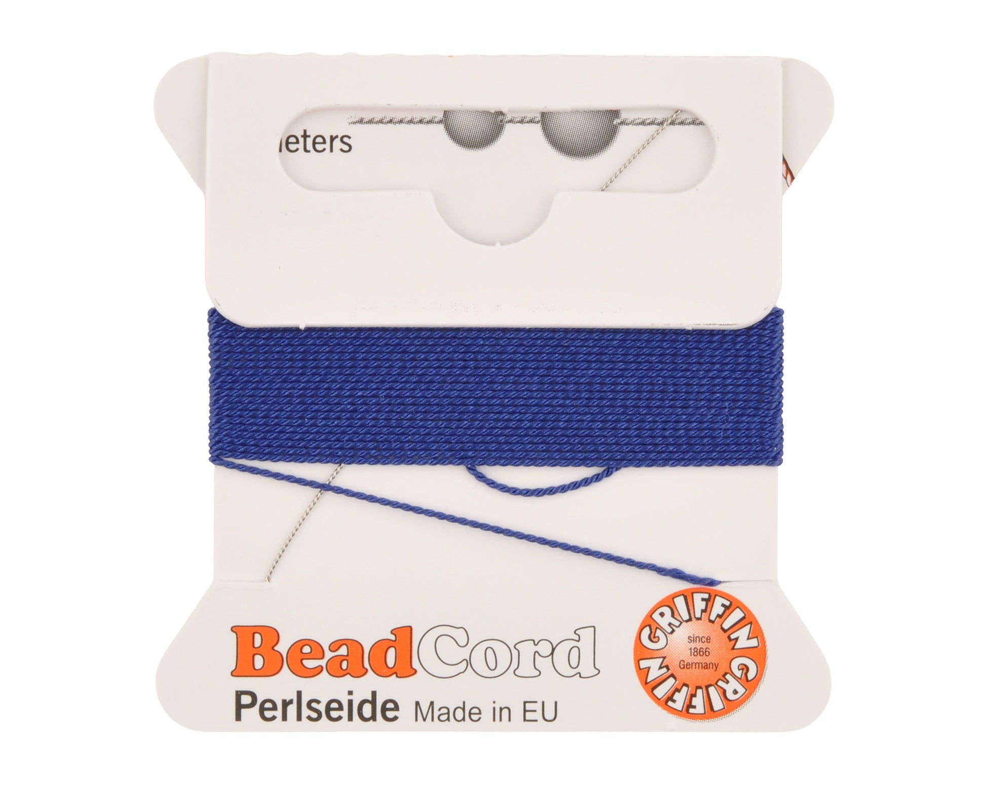 Griffin natural silk bead cord size 4 dark blue with attached twisted needle 2 meter card