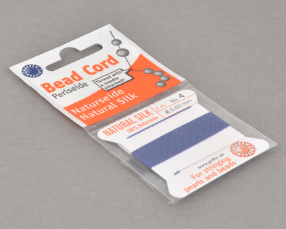 Griffin natural silk bead cord size 4 dark blue with attached twisted needle 2 meter card
