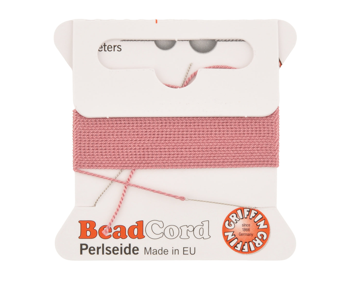 Griffin natural silk bead cord size 4 dark pink with attached twisted needle 2 meter card
