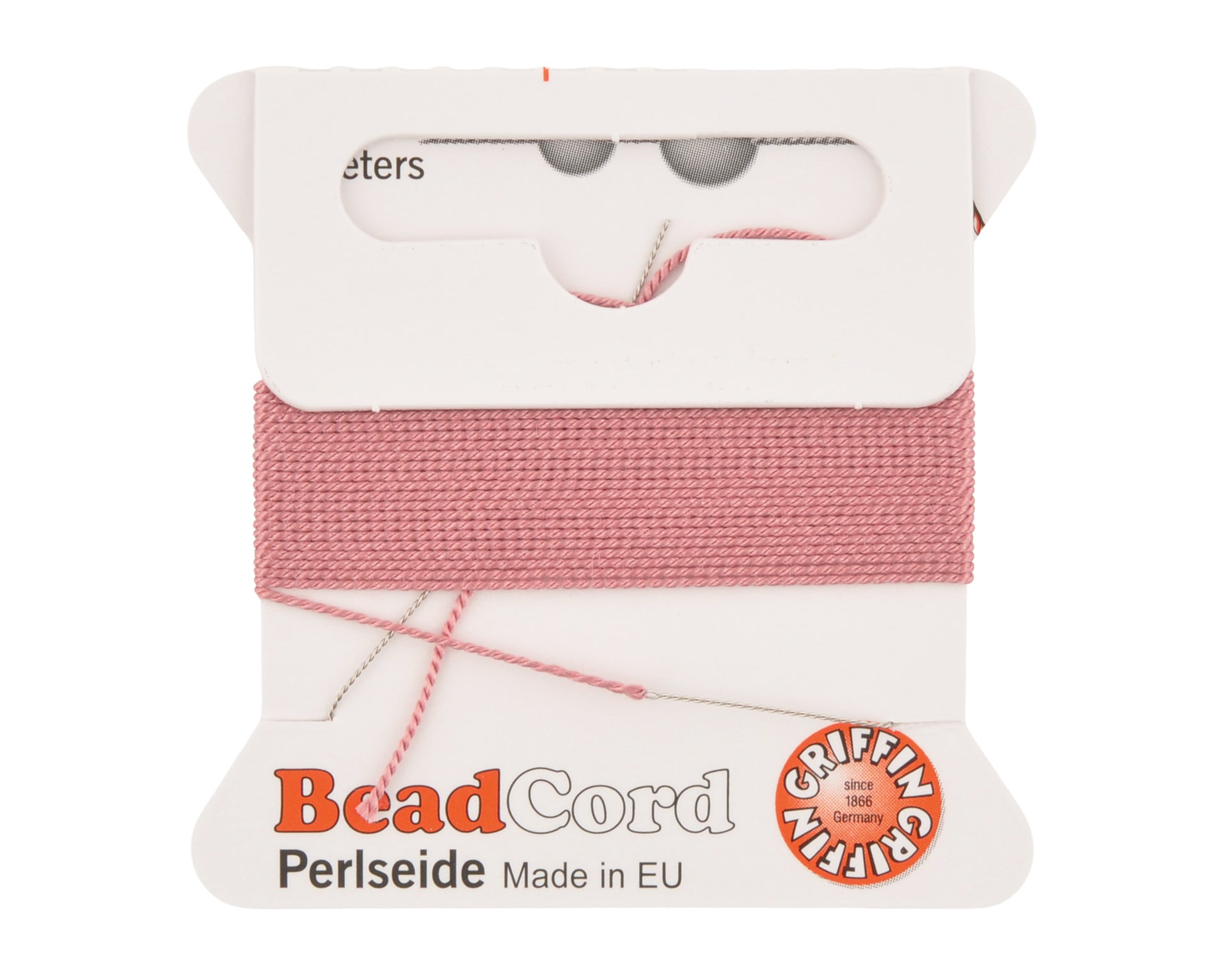 Griffin natural silk bead cord size 4 dark pink with attached twisted needle 2 meter card