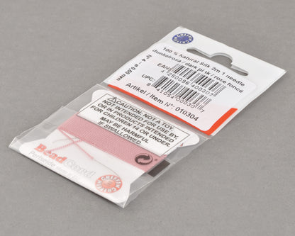 Griffin natural silk bead cord size 4 dark pink with attached twisted needle 2 meter card