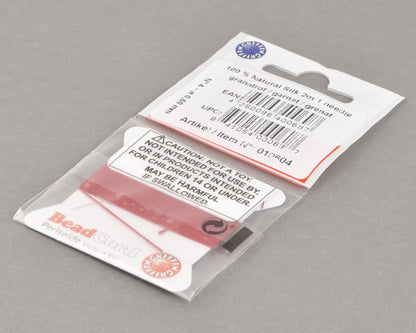 Griffin natural silk bead cord size 4 garnet with attached twisted needle 2 meter card