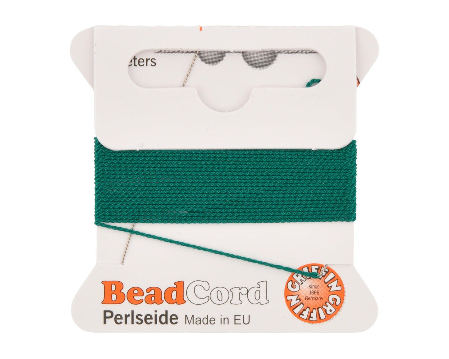 Griffin natural silk bead cord size 4 green with attached twisted needle 2 meter card