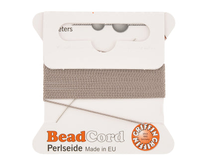 Griffin natural silk bead cord size 4 grey with attached twisted needle 2 meter card