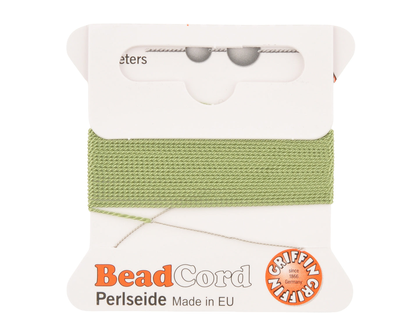 Griffin natural silk bead cord size 4 jade green with attached twisted needle 2 meter card