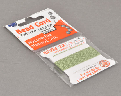 Griffin natural silk bead cord size 4 jade green with attached twisted needle 2 meter card