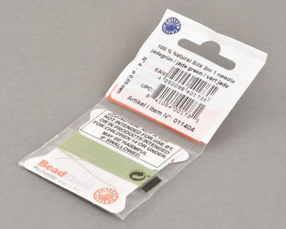 Griffin natural silk bead cord size 4 jade green with attached twisted needle 2 meter card