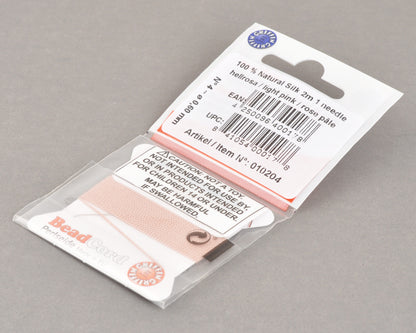 Griffin natural silk bead cord size 4 light pink with attached twisted needle 2 meter card