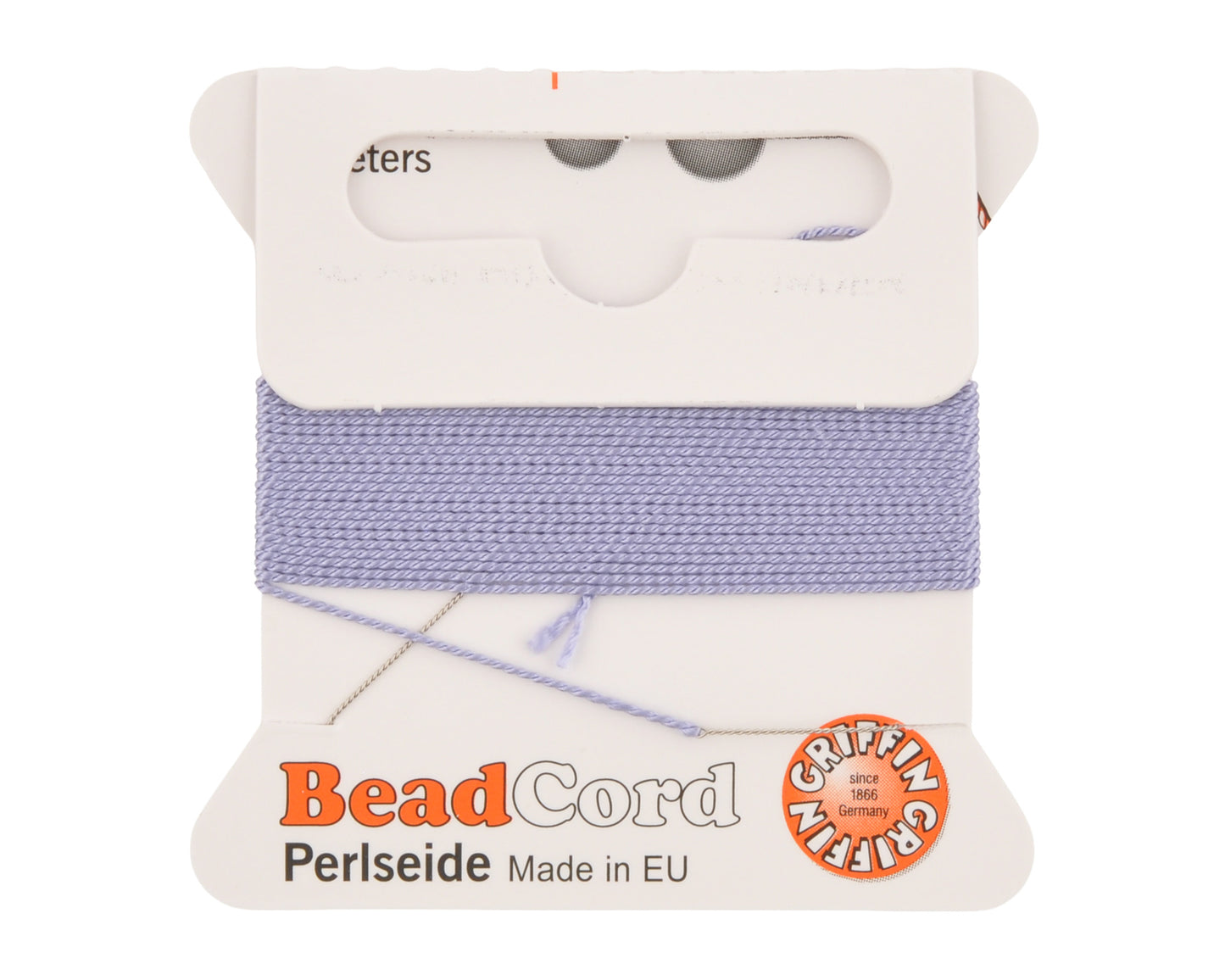 Griffin natural silk bead cord size 4 lilac with attached twisted needle 2 meter card