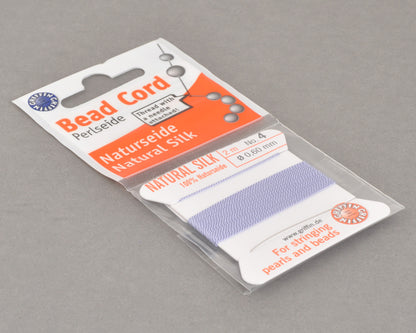 Griffin natural silk bead cord size 4 lilac with attached twisted needle 2 meter card
