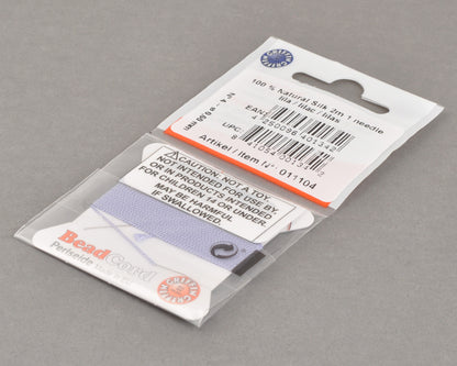 Griffin natural silk bead cord size 4 lilac with attached twisted needle 2 meter card