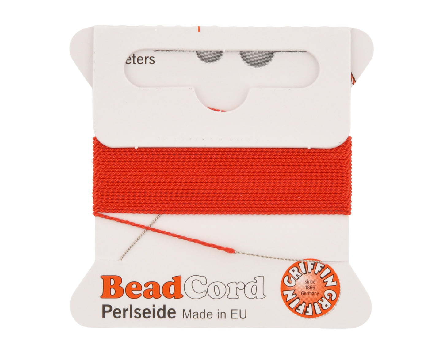 Griffin natural silk bead cord size 4 red with attached twisted needle 2 meter card