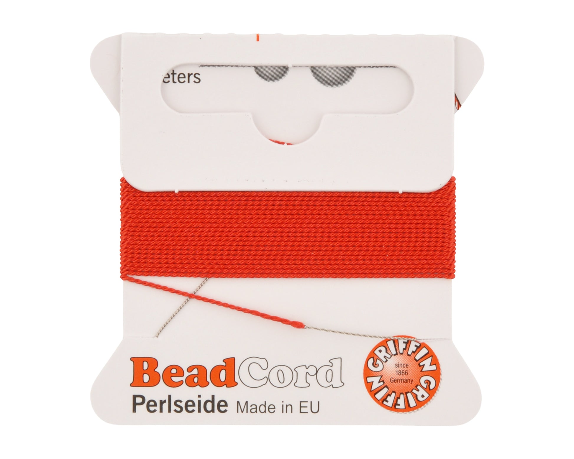 Griffin natural silk bead cord size 4 red with attached twisted needle 2 meter card