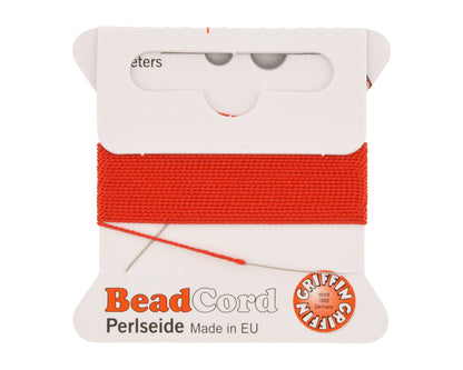 Griffin natural silk bead cord size 4 red with attached twisted needle 2 meter card