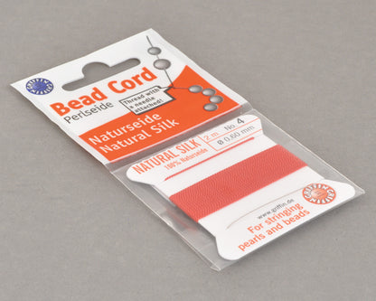 Griffin natural silk bead cord size 4 red with attached twisted needle 2 meter card