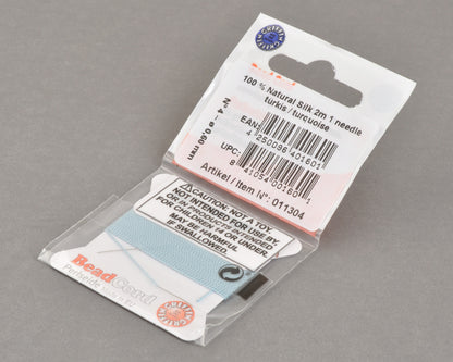 Griffin natural silk bead cord size 4 turquoise with attached twisted needle 2 meter card