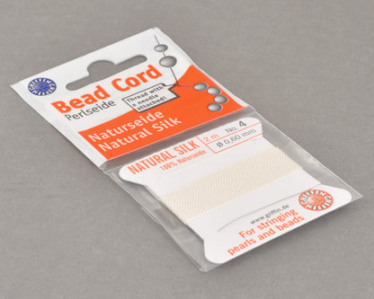 Griffin natural silk bead cord size 4 white with attached twisted needle 2 meter card