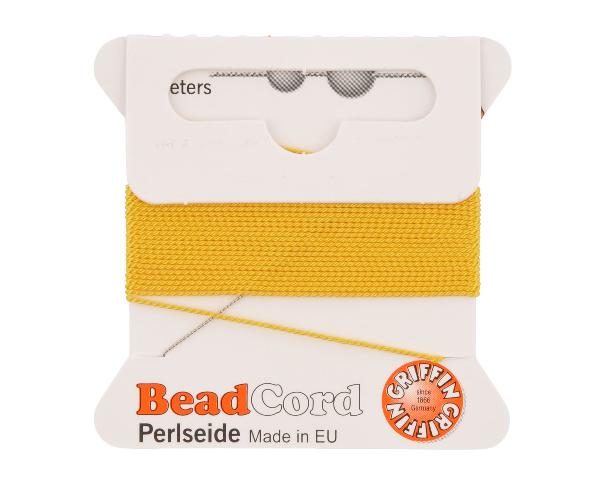 Griffin natural silk bead cord size 4 yellow with attached twisted needle 2 meter card