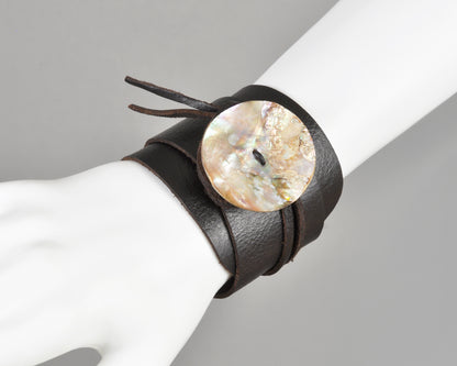 Handmade Leather Wrap Bracelet with Paua Shell Button-Adjustable Rustic Boho Bracelet-Unisex Natural Jewelry Gift Tamara Scott Designs