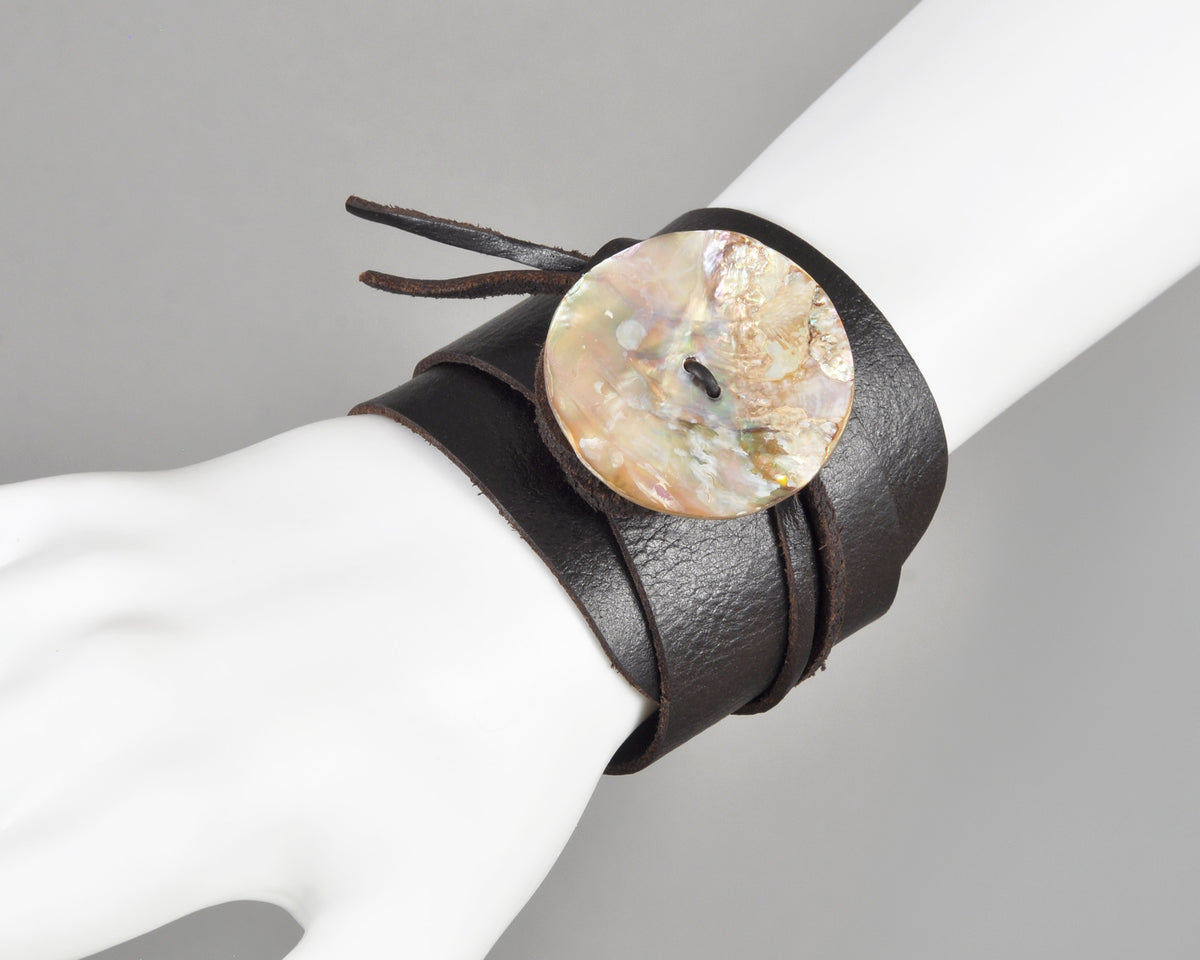 Handmade Leather Wrap Bracelet with Paua Shell Button-Adjustable Rustic Boho Bracelet-Unisex Natural Jewelry Gift Tamara Scott Designs
