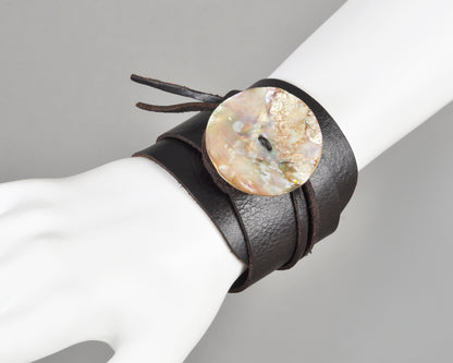 Handmade Leather Wrap Bracelet with Paua Shell Button-Adjustable Rustic Boho Bracelet-Unisex Natural Jewelry Gift Tamara Scott Designs
