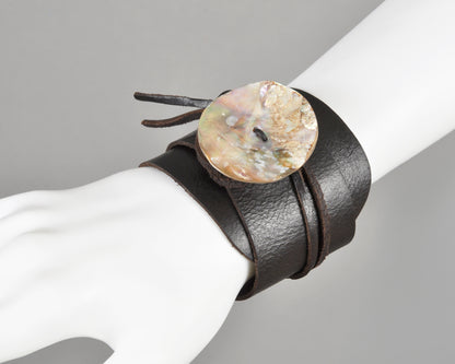Handmade Leather Wrap Bracelet with Paua Shell Button-Adjustable Rustic Boho Bracelet-Unisex Natural Jewelry Gift Tamara Scott Designs